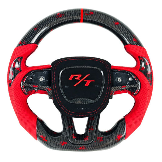 Dodge RT style Carbon fiber steering wheel w/ red flakes